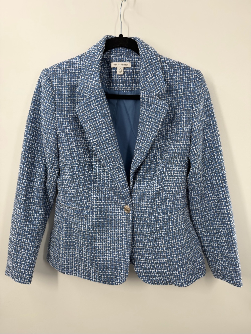NWT Free Assembly Blue Single Breasted Tweed Wool Blend Blazer - Picture 2 of 7